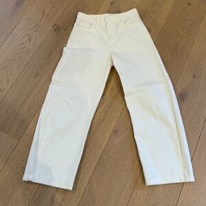ZARA- WHITE-MID WAIST BARREL JEANS ZW COLLECTION- SIZE 4- Like NEW
